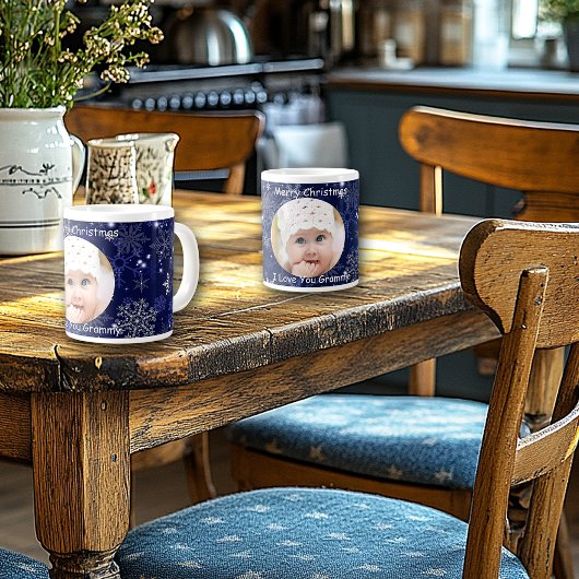 Hübsch Blau, frohe Weihnachten, Schneeflocken, Fot Jumbo-Tasse