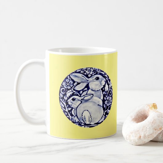 Hübsch Blau-Gelb-Hasen-Kaninchen-Keramik Art Kaffeetasse (Mit Donut)