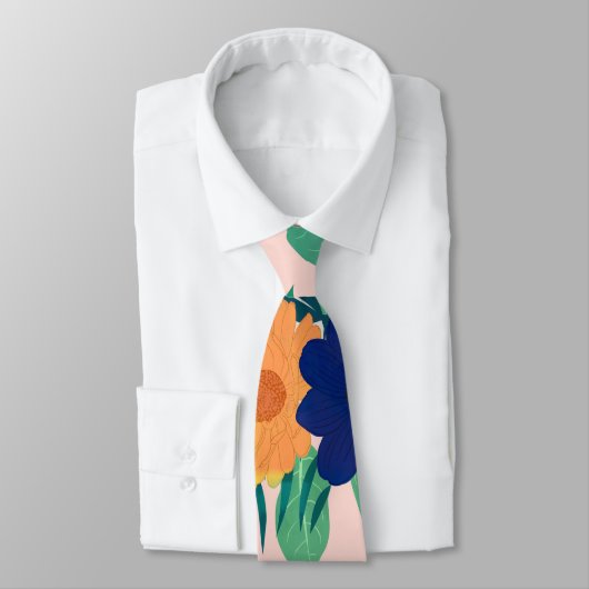 Hübsch-blau-gelbe Blüte und Blattrosa Design Krawatte (Gebunden)