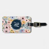 Hübsch Blau-Rosa-Floral-Monogramm Gepäckanhänger (Vorderseite horizontal)