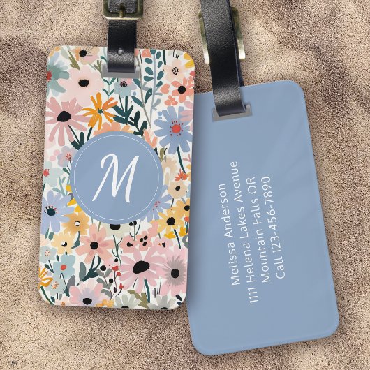 Hübsch Blau-Rosa-Floral-Monogramm Gepäckanhänger
