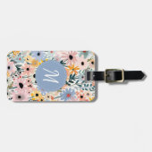 Hübsch Blau-Rosa-Floral-Monogramm Gepäckanhänger (Vorderseite horizontal)