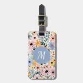 Hübsch Blau-Rosa-Floral-Monogramm Gepäckanhänger (Vorderseite vertikal)