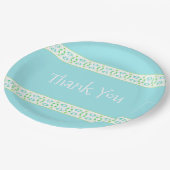 Hübsch Blau und Limon Gemustert Vielen Dank Pappteller (Schrägansicht)