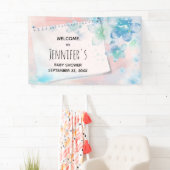 Hübsch blaue Blüten auf rosa Hintergrund Babydusch Banner (Insitu)