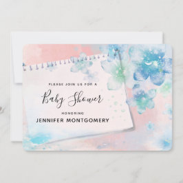 Hübsch blaue Blüten auf rosa Hintergrund Babydusch Einladung