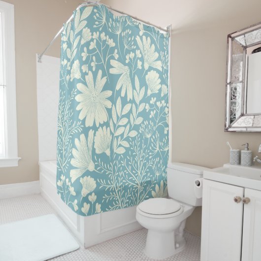 Hübsch Blauer Blumenmuster Duschvorhang (Beispiel)