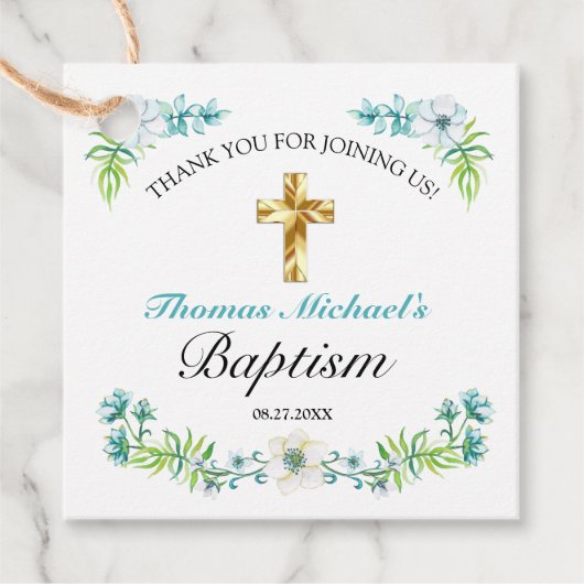 Hübsch Blauer Blütengoldkreuz Kindertaufen Geschenkanhänger (Vorderseite)