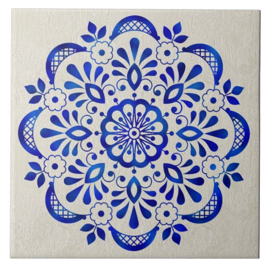 Hübsch Blauer Flor Mandala Keramik Tile. Fliese (Vorderseite)