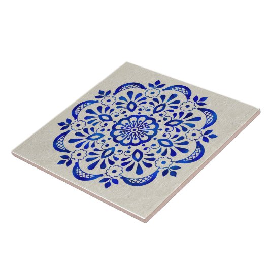 Hübsch Blauer Flor Mandala Keramik Tile. Fliese (Seite)