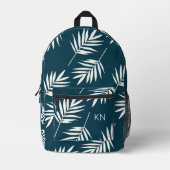Hübsch-Blaues Weiß-Verlassen Muster Monogramm-Init Bedruckter Rucksack (Vorderseite)