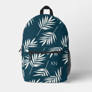Hübsch-Blaues Weiß-Verlassen Muster Monogramm-Init Bedruckter Rucksack