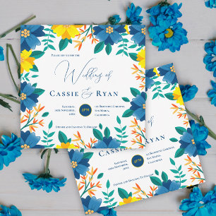 Hübsch-blaugelbe blühende romantische Hochzeit Einladung