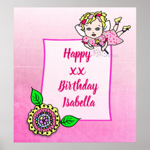 Hübsch Blonde Fairy Girl Happy Birthday Poster