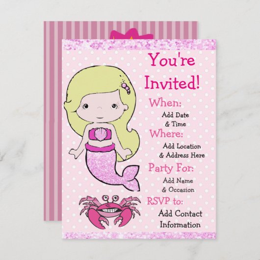 Hübsch Blonde Mermaid Geburtstagsparty Einladungen (Vorne/Hinten)