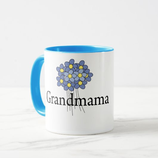 Hübsch Blue Blume Grandmama T - Shirt Tasse (Vorderseite Links)
