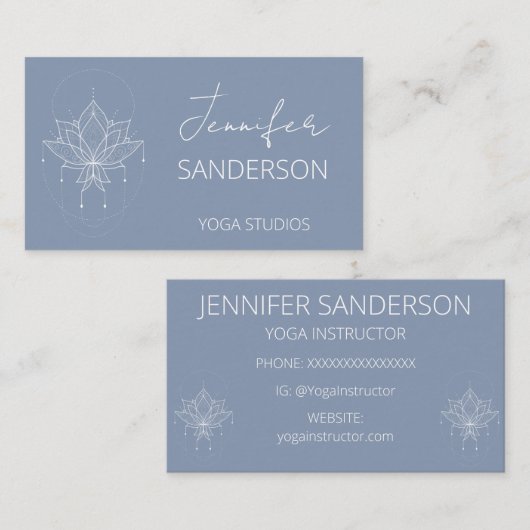 Hübsch Blue Boho Floral Lotus Yoga Instructor Visitenkarte (Vorne/Hinten)