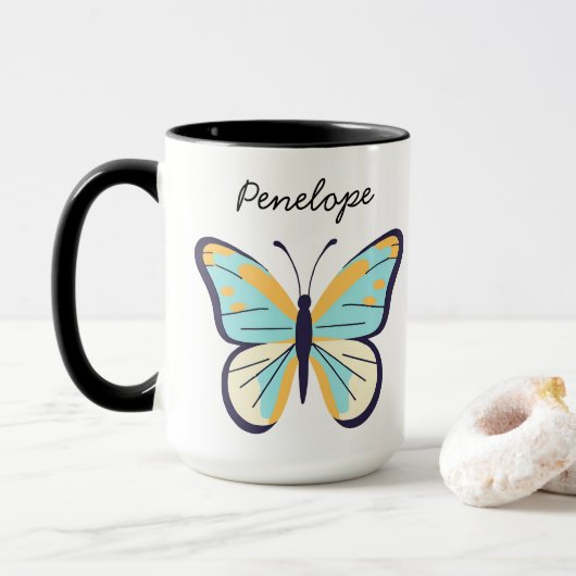 Hübsch Blue Butterfly ・ Benutzerdefinierter Name Tasse (Mit Donut)