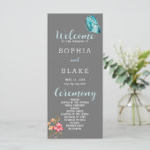 Hübsch Blue Butterfly Gray Wedding Program (Stehend Vorderseite)