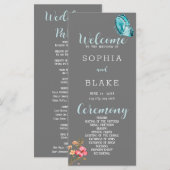 Hübsch Blue Butterfly Gray Wedding Program (Vorne/Hinten)