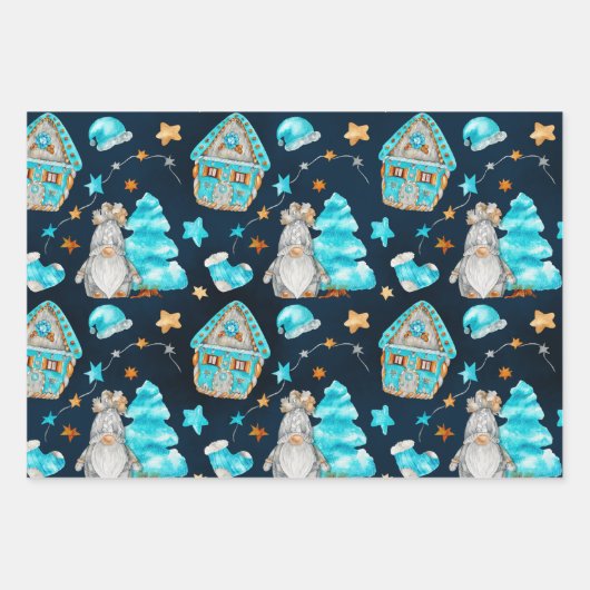Hübsch Blue Christmas Gnome Geschenkpapier Set (Vorderseite)