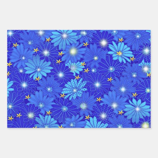 Hübsch Blue Daisy Muster Geschenkpapier Set (Vorderseite)