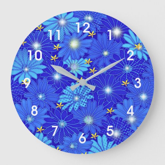 Hübsch Blue Daisy Muster Große Wanduhr (Vorderseite)
