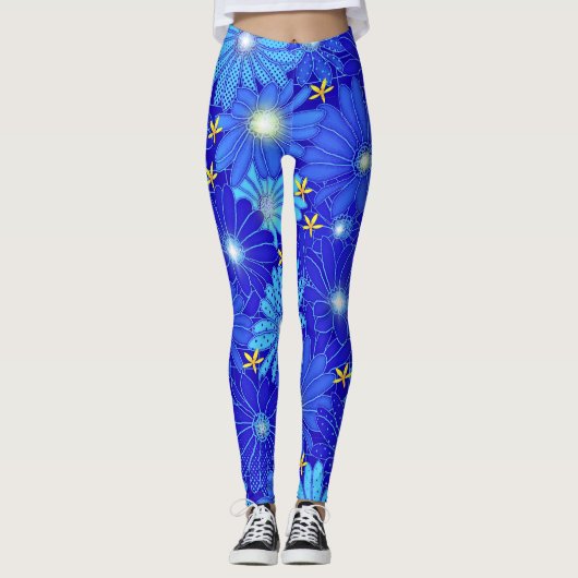 Hübsch Blue Daisy Muster Leggings (Vorderseite)