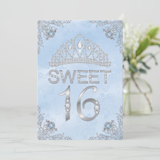 Hübsch Blue Diamond Tiara Sweet 16 Einladung (Stehend Vorderseite)
