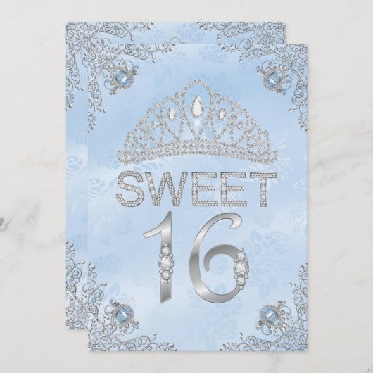 Hübsch Blue Diamond Tiara Sweet 16 Einladung (Vorne/Hinten)