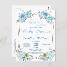Hübsch Blue Floral Es ist ein Baby-Dusche Invitati Postkarte