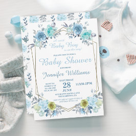 Hübsch Blue Floral Es ist eine Baby-Dusche Einladung