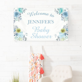 Hübsch Blue Floral Es ist eine Baby-Dusche Willkom Banner