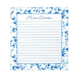 Hübsch Blue Florals Moderne Personalisierte Linde Notizblock