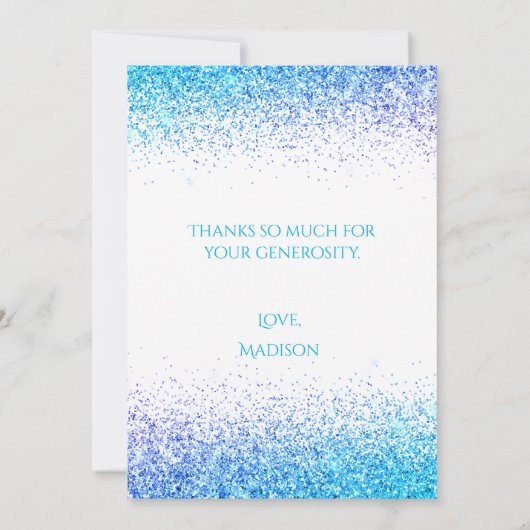 Hübsch Blue Glitzer Simple Modern Danke Karte (Rückseite)