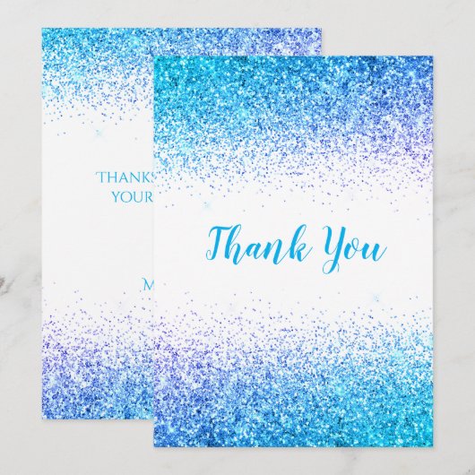 Hübsch Blue Glitzer Simple Modern Danke Karte (Vorne/Hinten)