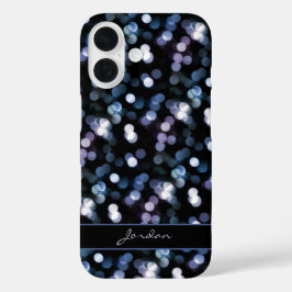 Hübsch Blue Gray & Lavendel Sparkle Lights w/Name iPhone 16 Hülle