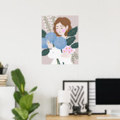 Hübsch Blue Green Girly Floral Illustration Poster (Heimbüro)