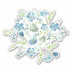 Hübsch Blue Green Watercolor Blume Motif Aufkleber