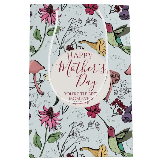 Hübsch Blue Happy Mütter Day Hummingbird Garden Mittlere Geschenktüte (Vorderseite)