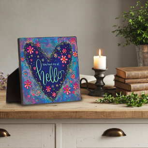 Hübsch Blue Hello Liebe Zitat floral Inspiration Fotoplatte
