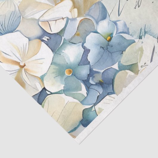 Hübsch Blue Hydrangea Ephemera Script Decoupage Seidenpapier (Ausschnitt)