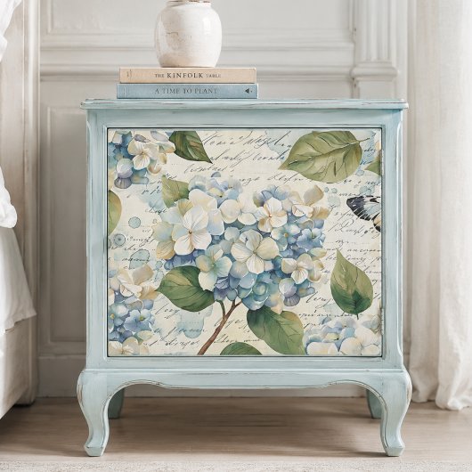 Hübsch Blue Hydrangea Ephemera Script Decoupage Seidenpapier