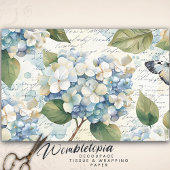 Hübsch Blue Hydrangea Ephemera Script Decoupage Seidenpapier