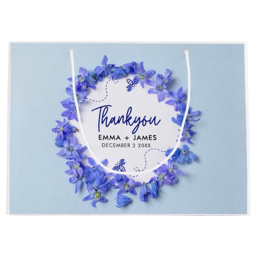 Hübsch Blue Hydrangeas Script Wedding Vielen Dank Große Geschenktüte (Vorderseite)