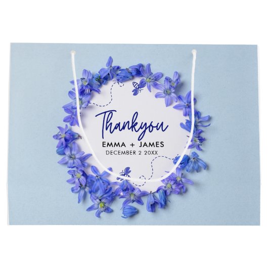 Hübsch Blue Hydrangeas Script Wedding Vielen Dank Große Geschenktüte (Rückseite)