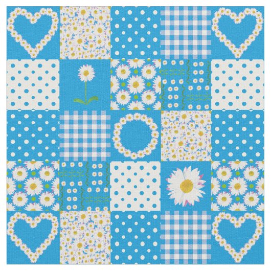 Hübsch Blue Imitats Patchwork Daisy Chains Fabric Stoff (Nahaufnahme)