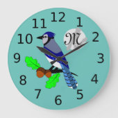 Hübsch Blue Jay Bird Große Wanduhr (Vorderseite)