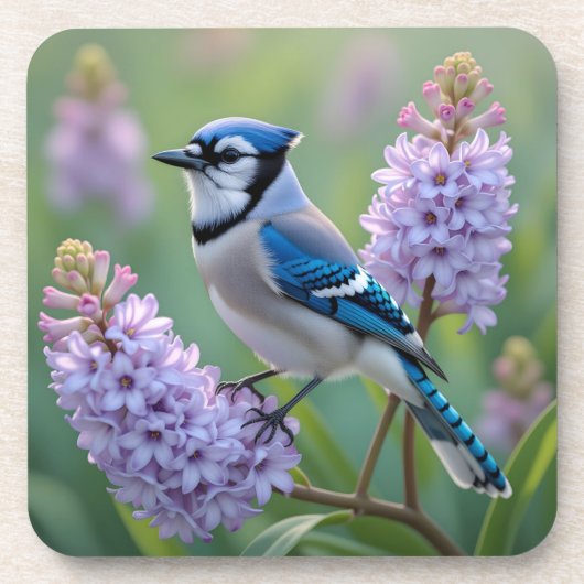 Hübsch Blue Jay Stehend auf Lilac Branchen Getränkeuntersetzer (Vorderseite)