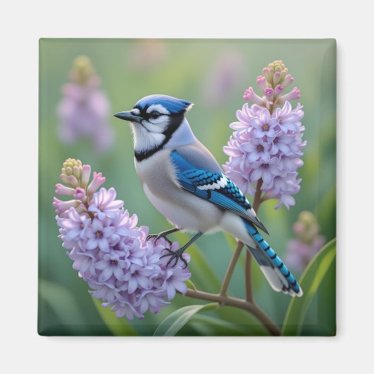 Hübsch Blue Jay Stehend auf Lilac Branchen Magnet (Vorne)